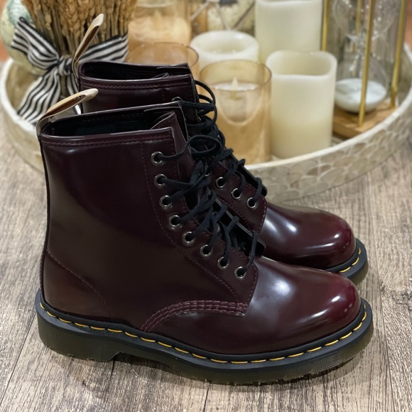 Dr. Martens Vegan 1460 Lace Up Boots Cherry Red Size 8 Women’s - Picture 3 of 14